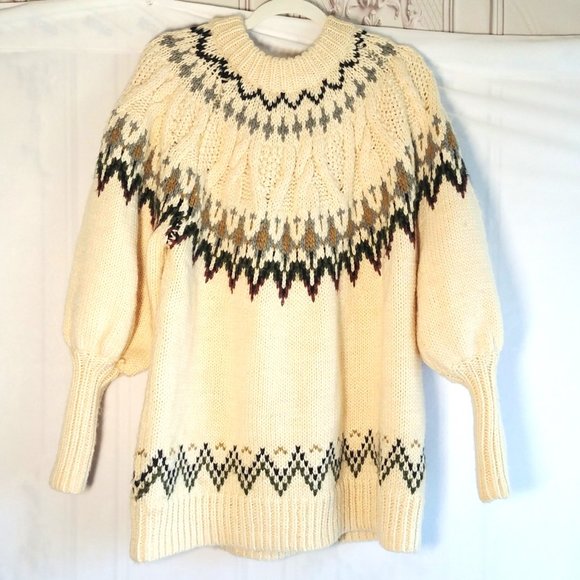 Zara Wool Blend Big Oversized Cream Sweater M Nordic Style - Jacquard - Nordic - Picture 5 of 6